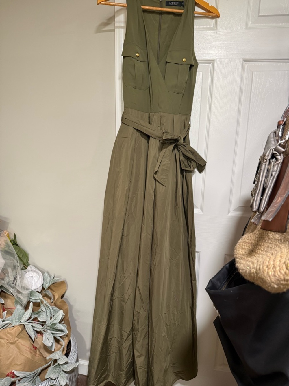 Ralph Lauren Olive Maxi Dress with Tie Waist - Picture 11 of 14